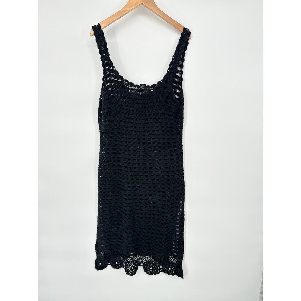 Venus Crochet Sweater Midi Tank Dress Medium Black Boho Grunge‎ Emo Silk Blend